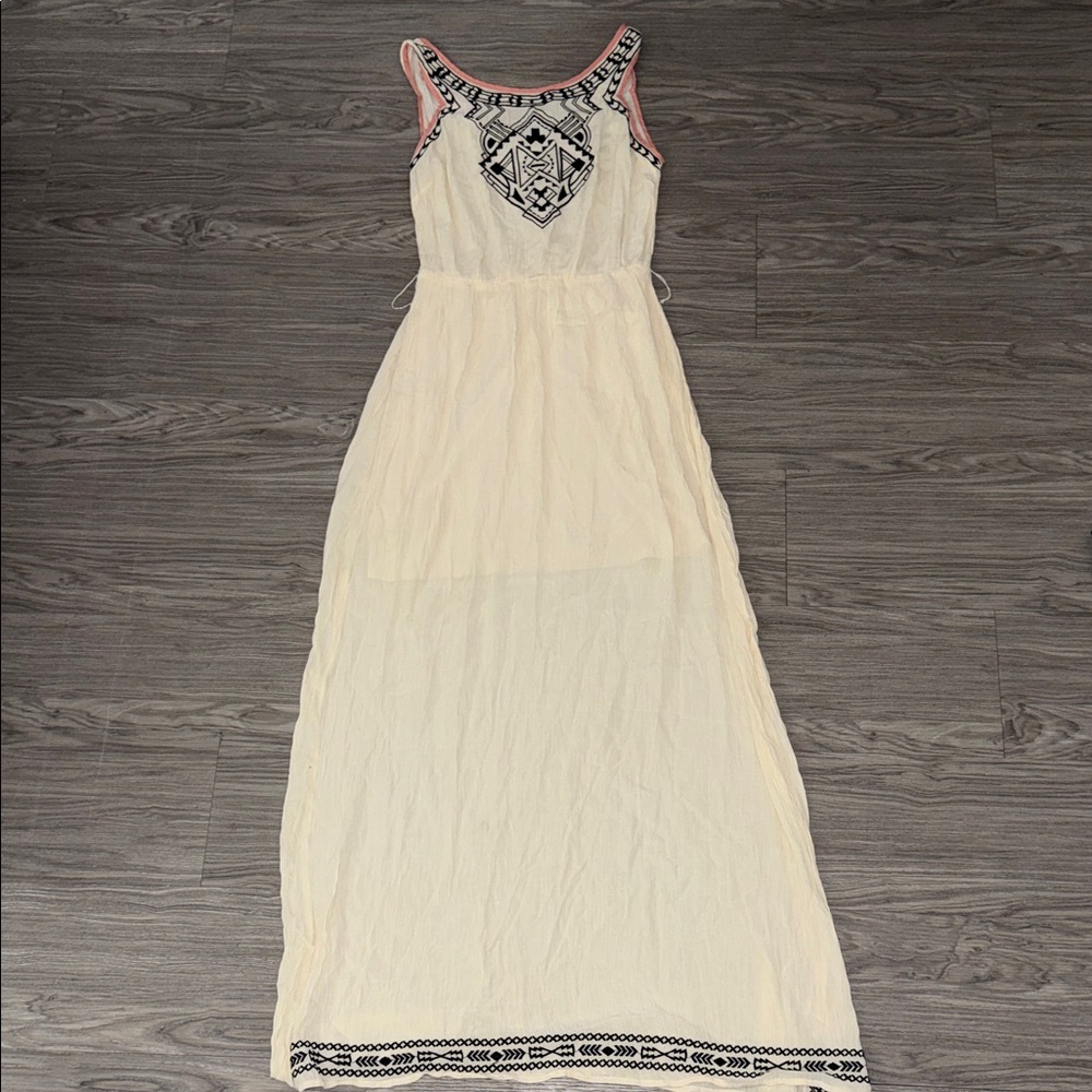 Flying Tomato Cream Maxi Dress with Black Embroidered Detail and Pink Trim - Picture 1 of 6